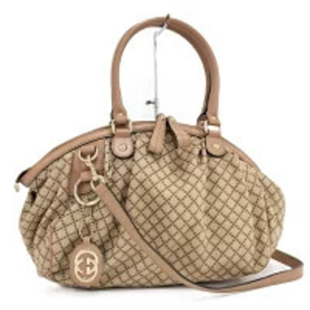 GUCCI Tote Bag Diamante Beige Canvas